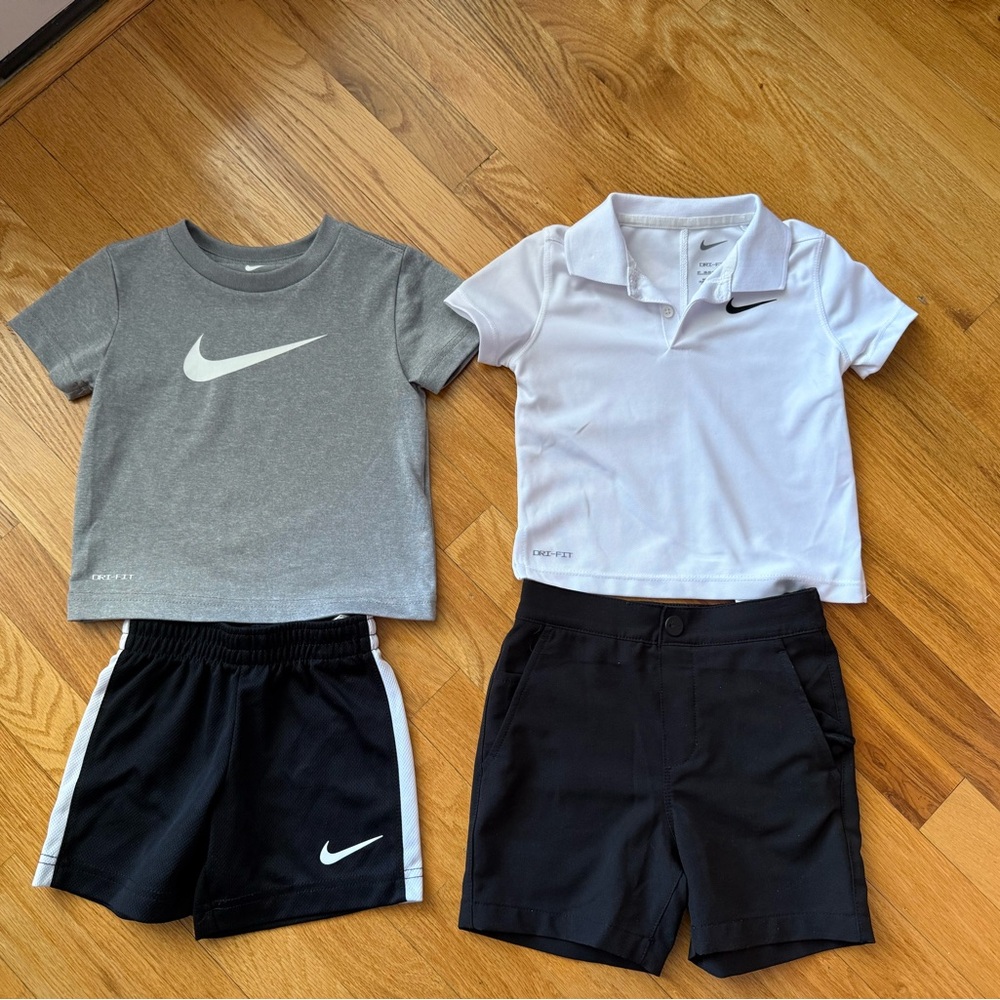 Nike Kids Gray and White Tee Set with Black Shorts